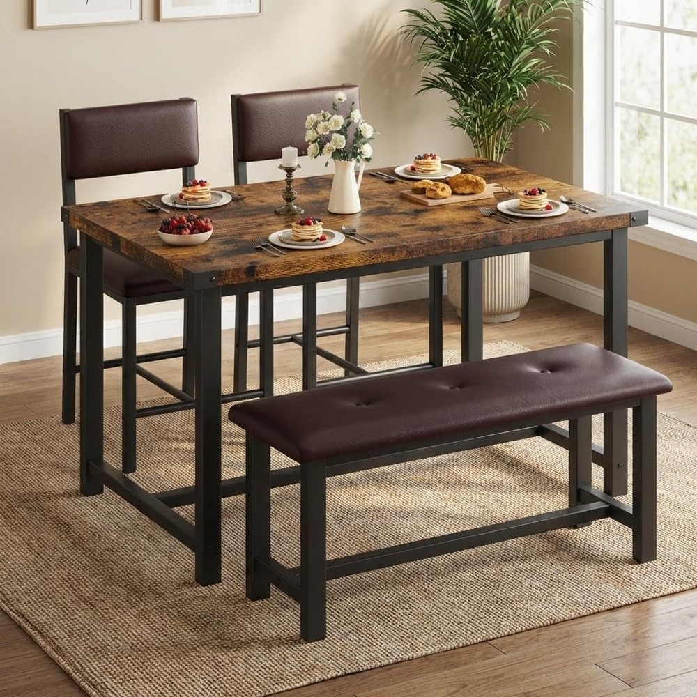 Dining Table Set for 4, Kitchen Table+Chairs w/ Upholstered Bench Dining Table