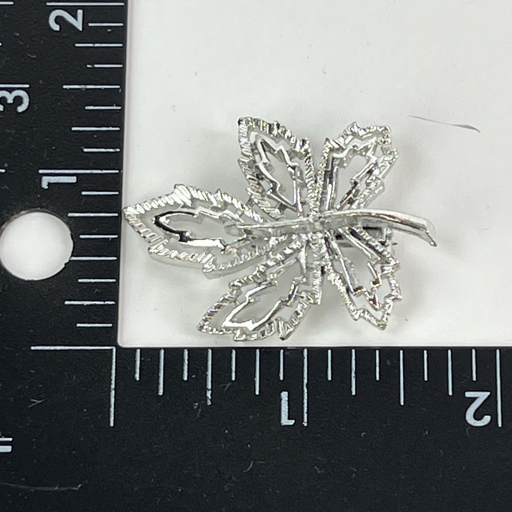 Vintage Silver Tone Cutout Textured Leaf Pin