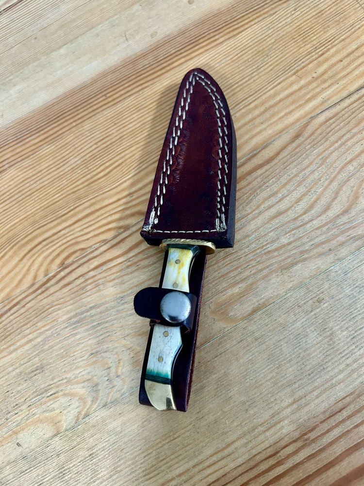 Damascus Unbranded Custom Made Fixed Knife Sheath 7.5”