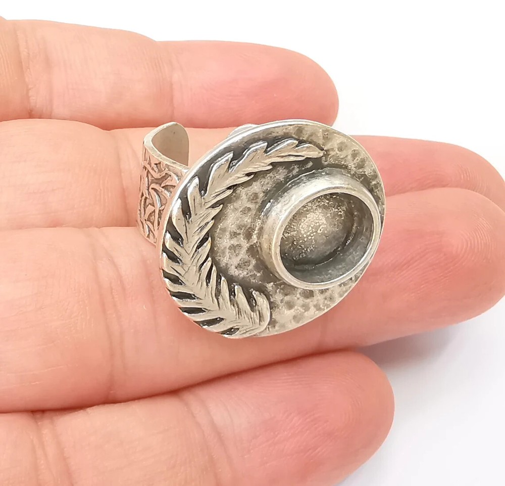 Fern Leaf Ring Blank Settings, Cabochon Mounting, Adjustable Resin Ring Base