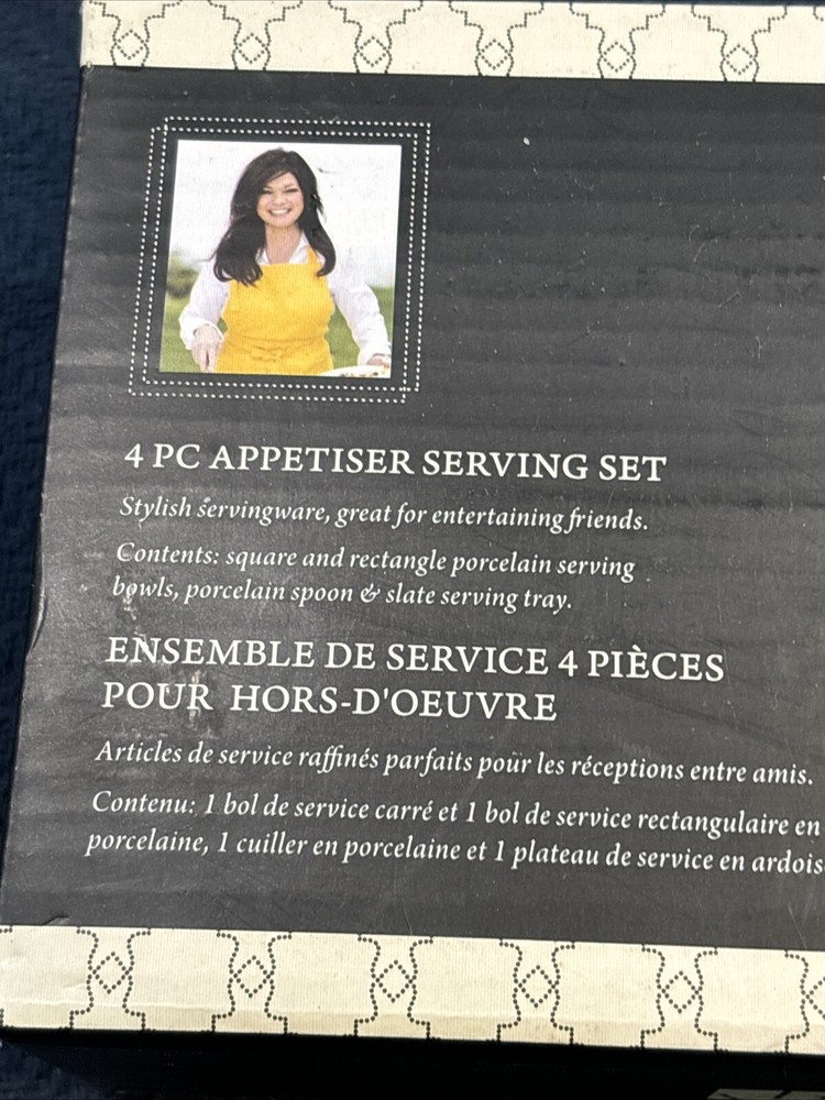 Valerie Bertinelli 4 Pc Appetizer Serving Set 2 Bowls & Spoon Slate Serving Tray
