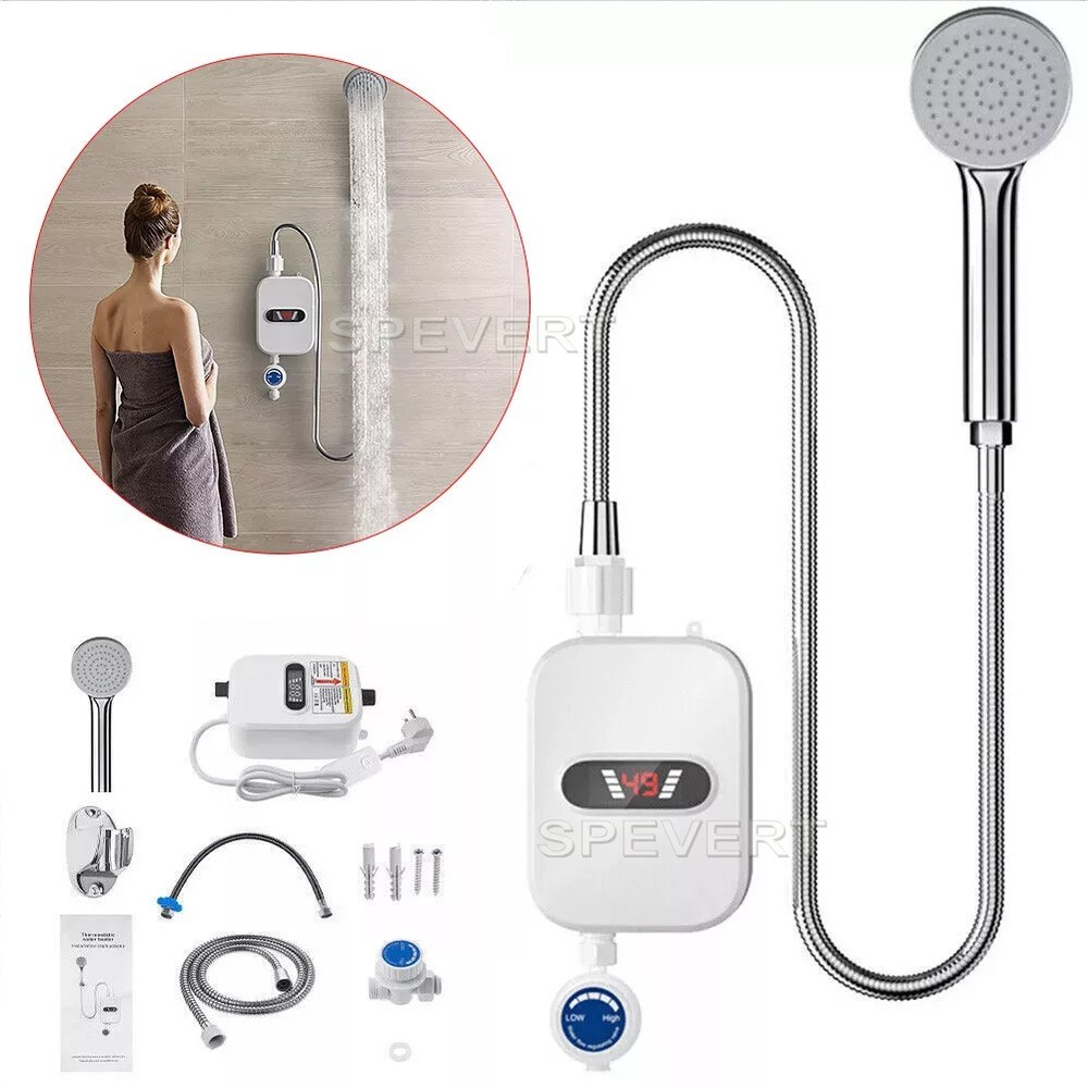 3500W Tankless Electric Instant Water Heater Tap Hot Shower for Bath Kitchen