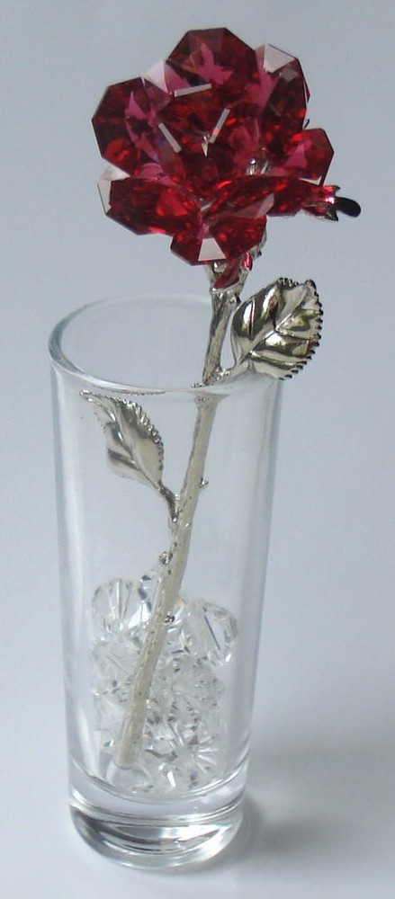 Crystal Red Rose In Vase Handcrafted Using Swarovski Crystals