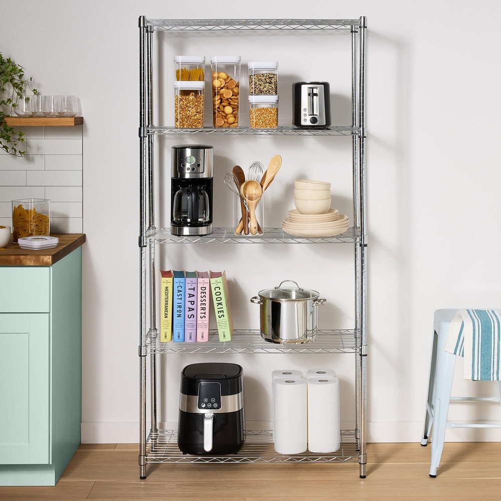 Amazon Basics 5-Shelf Adjustable Heavy Duty Steel Wire Rack, Space Saving Storag