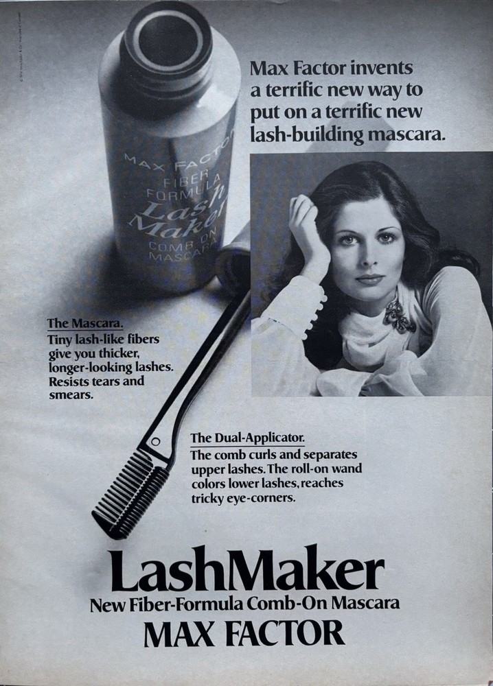1974 Max Factor LashMaker Mascara Original Vintage Advertisement Makeup Print Ad