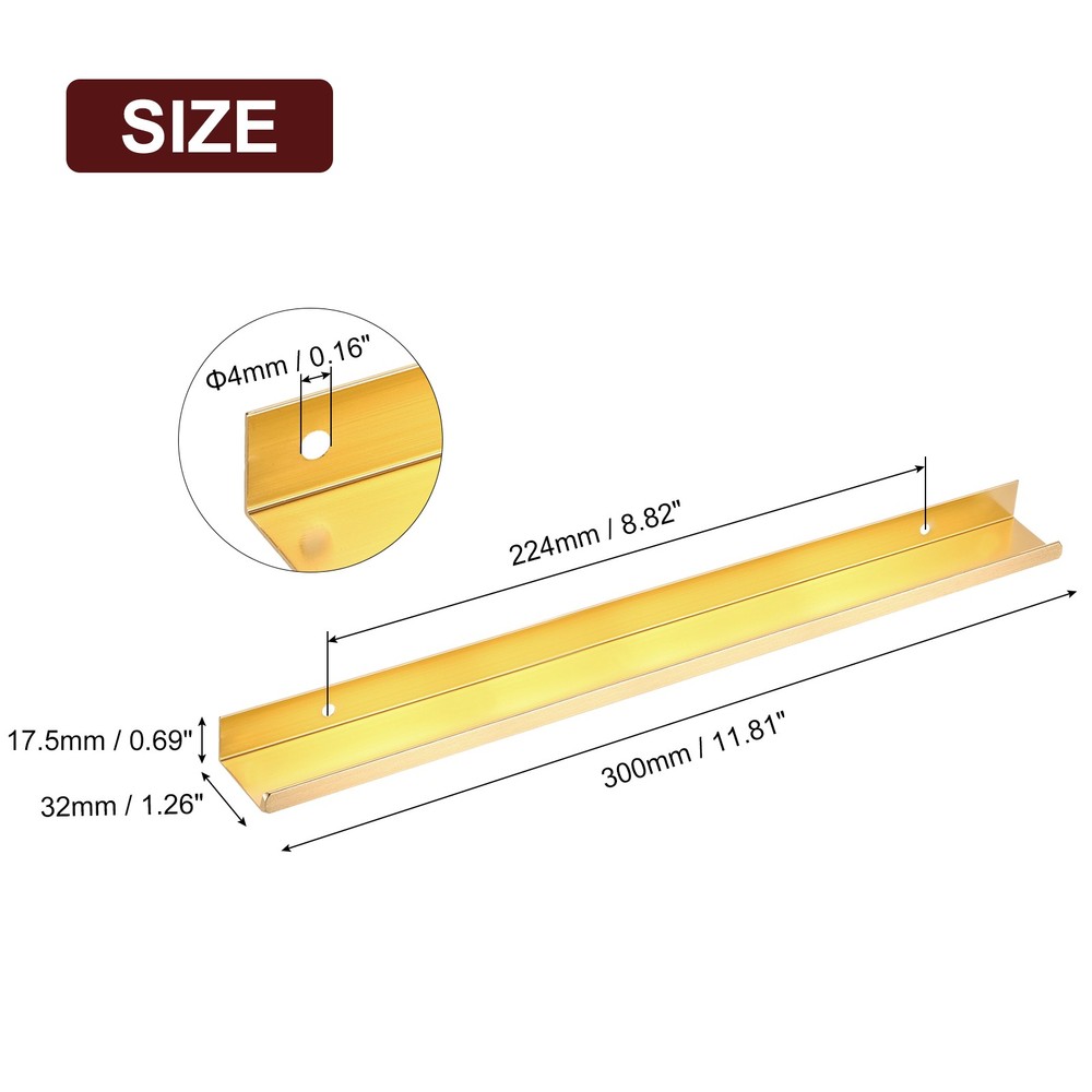 Cabinet Edge Finger Pull, 3pcs 300mm / 11.81" Hidden Cabinet Pulls, Gold