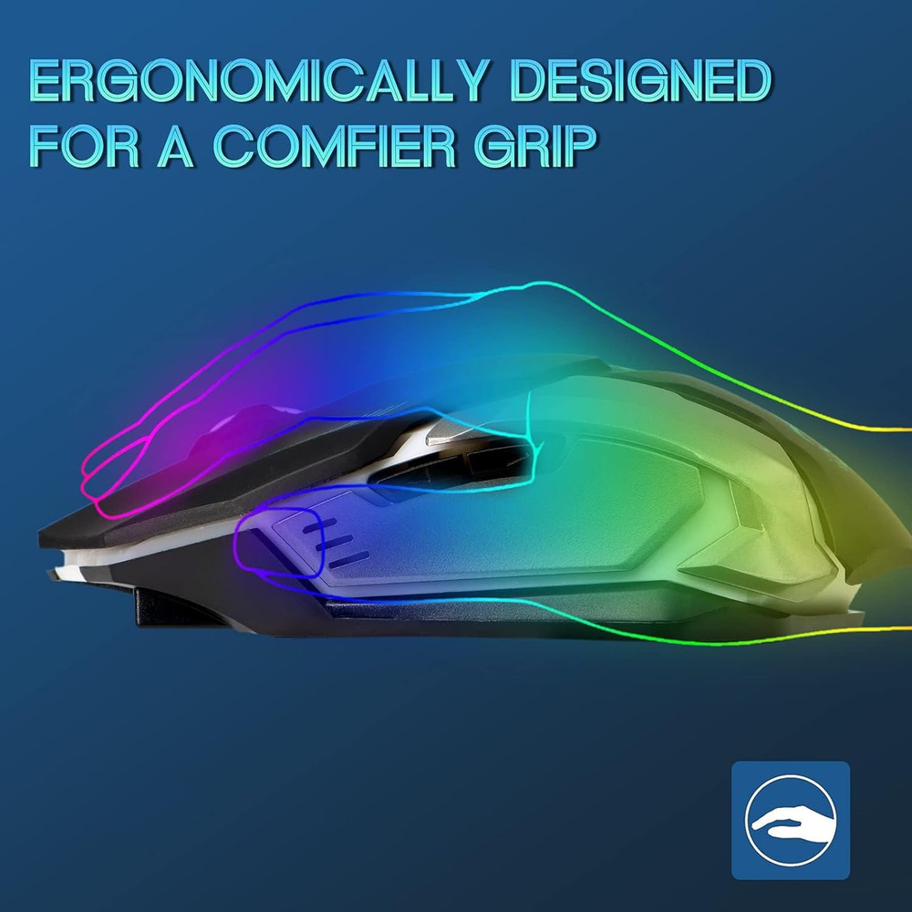 Wireless Gaming Mouse, C8 Silent Click Wireless Rechargeable Mouse with Colorful