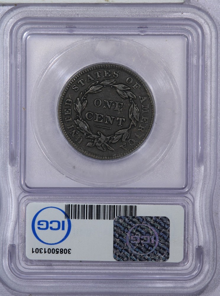 1838 Coronet Head Large Cent 1c ICG VF30