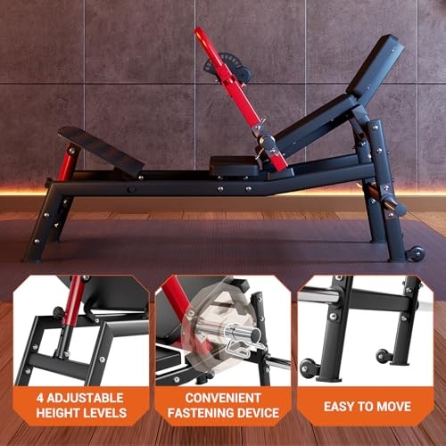 Hip Thrust Machine, 900 LBS Plate-Loaded Glute Bridge Machine with Red + Black