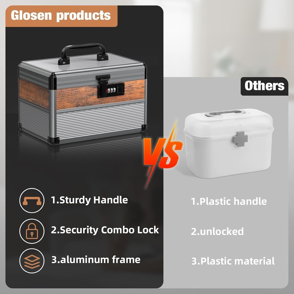 10" Security Lock Box with Code Medicine Lock Box Lockable Dorm Storage Trunk