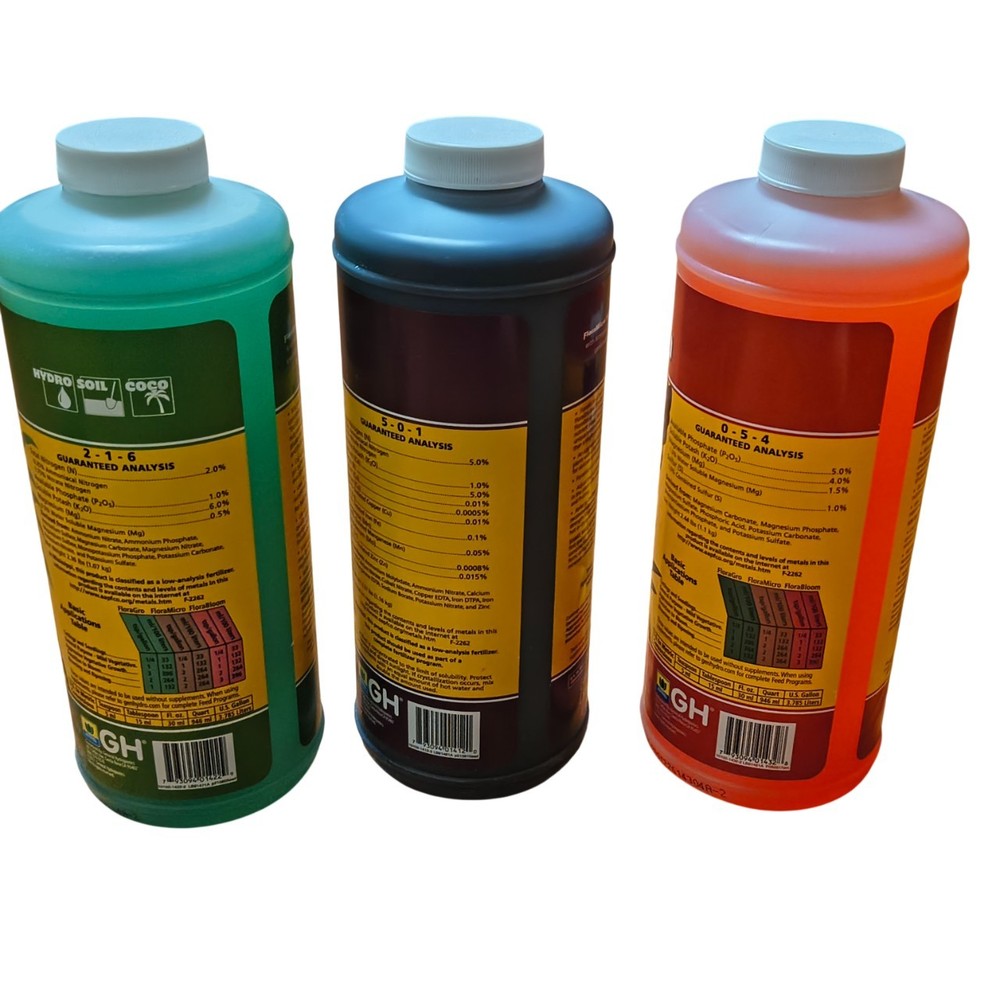 General Hydroponics Flora Grow Bloom Micro Combo Fertilizer set 1 Quart (3 Pack)