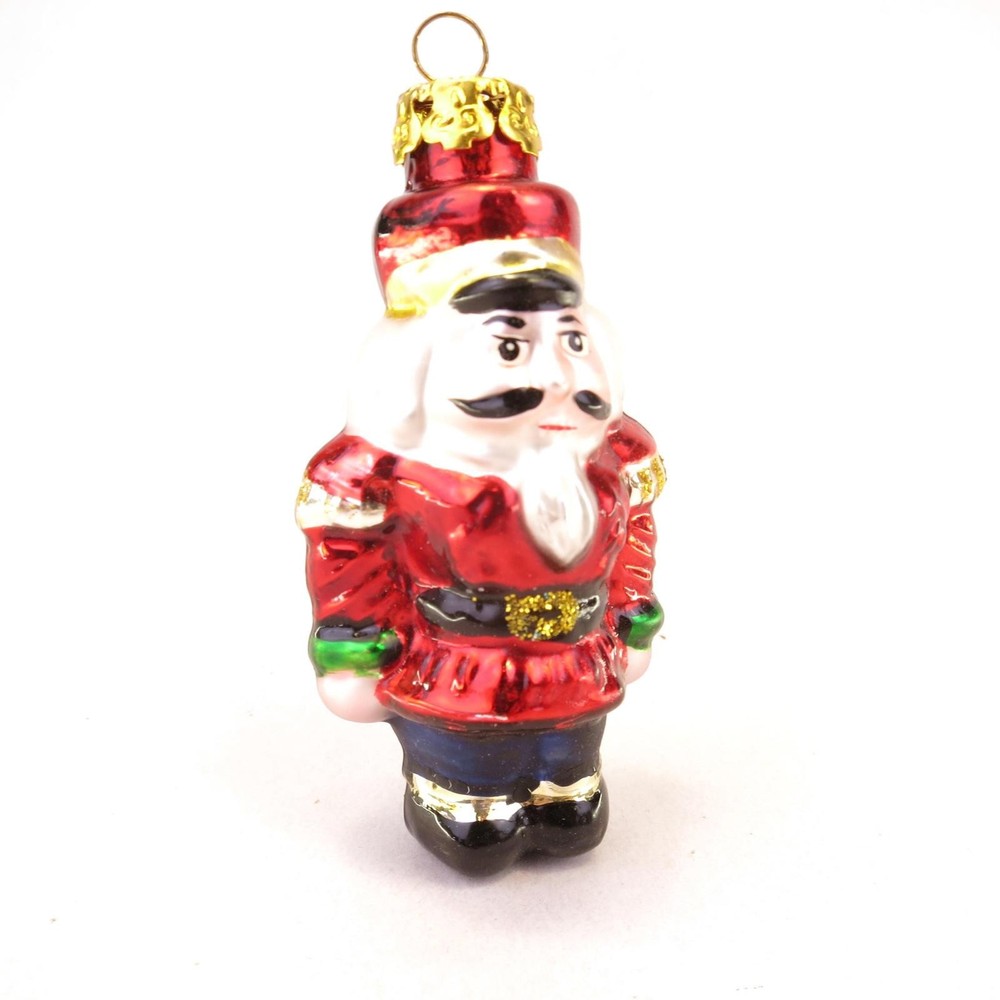 Red Nutcracker Blown Glass Christmas Ornament 3.25"