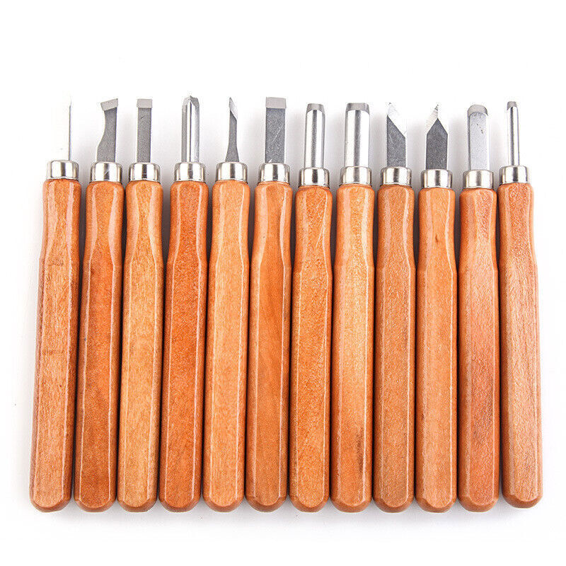 12Pcs Professional Wood Carving Hand Chisel Tool Set Woodworking Gouges Steel