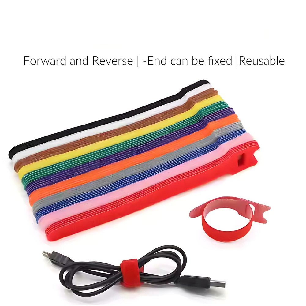 Hook and Loop Cable Ties - Tidy Strap Adjustable Releasable Reusable Wire Colour
