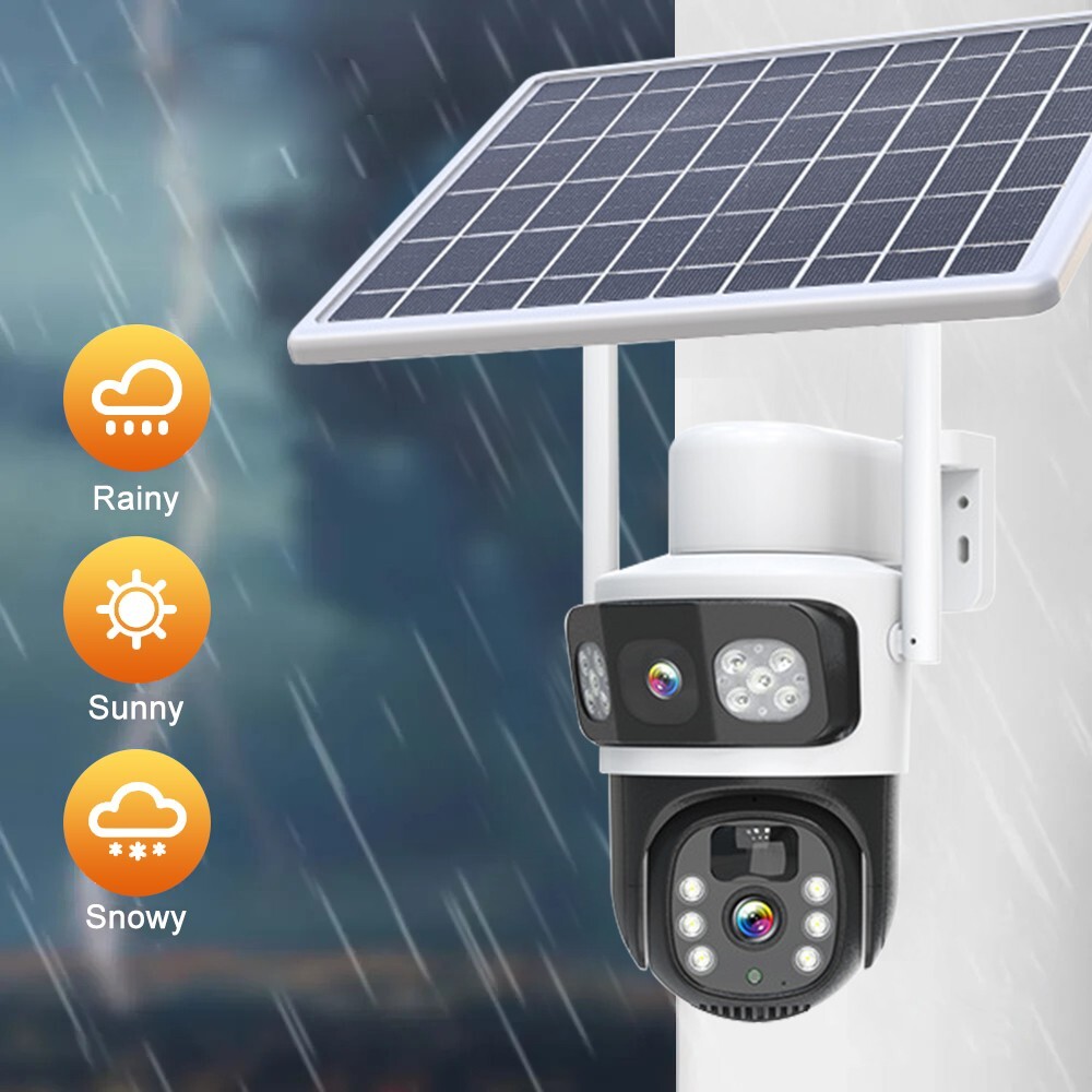 2PCS Solar 4MP Wireless Security Camera WIFI 2-Way Audio Dual-Lens PTZ Camera