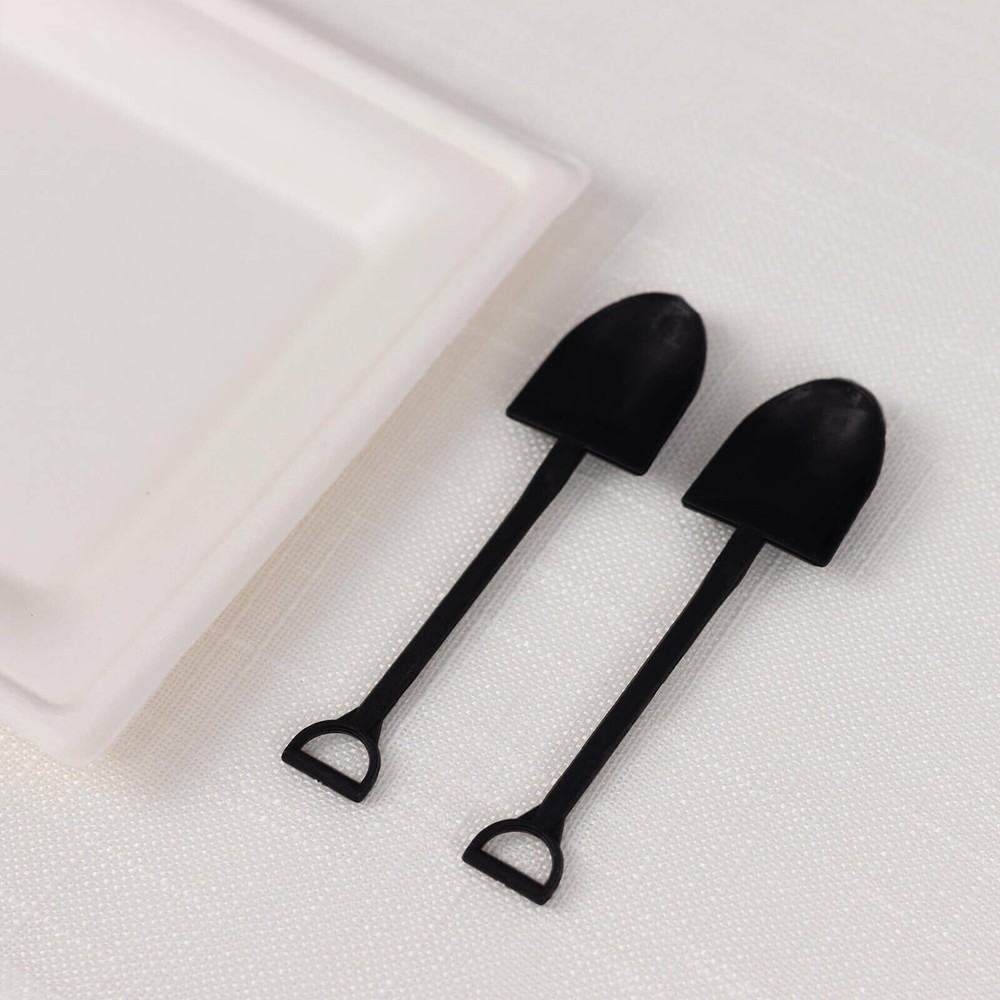 100 BLACK Mini Shovel Plastic Dessert Spoons Party Disposable Tableware