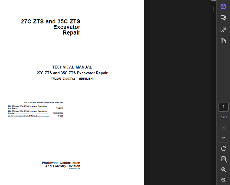 JOHN DEERE 27C ZTS EXCAVATOR OWNERS TECHNICAL OPERATION & TEST MANUAL PDF USB