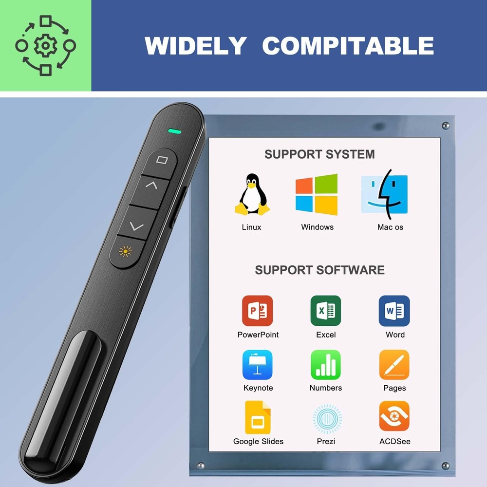 Presentation Clicker for PowerPoint, RF 2.4GHz USB Wireless Presenter Remote ...