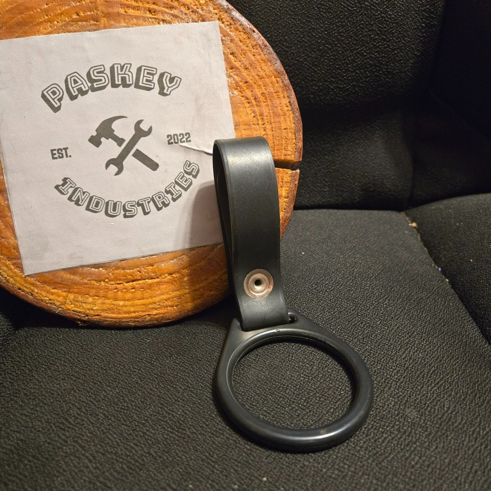 Plain Black Rubber Duty Belt Holder 2" Ring w/ Black Snaps for Flashlight, Baton