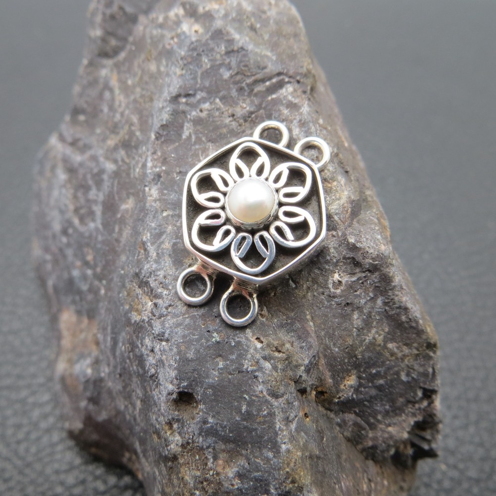 2-Strand Sterling Bali Connector w/ Pearl