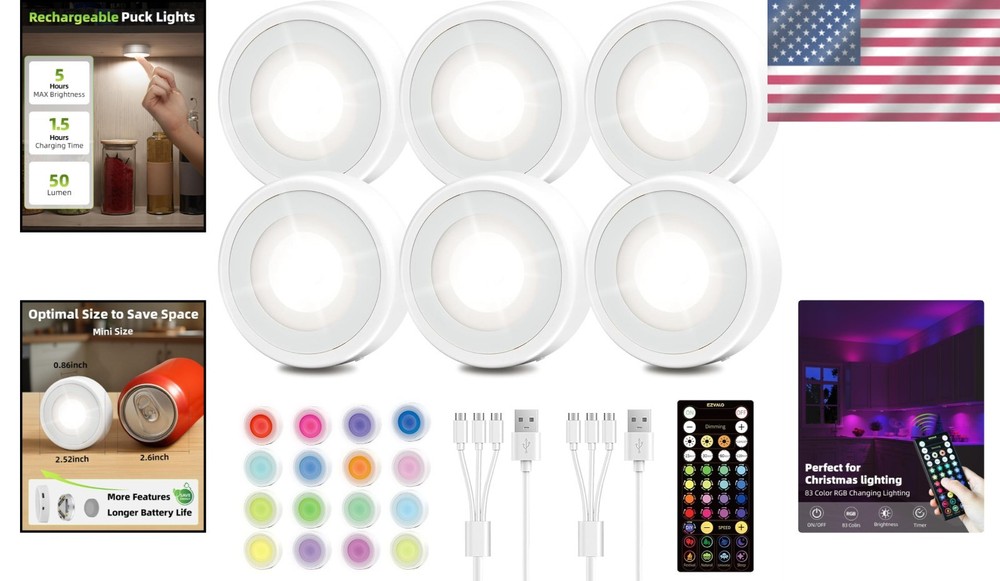 Compact 2.5'' Rechargeable LED Puck Lights - Wireless Touch & Remote Control