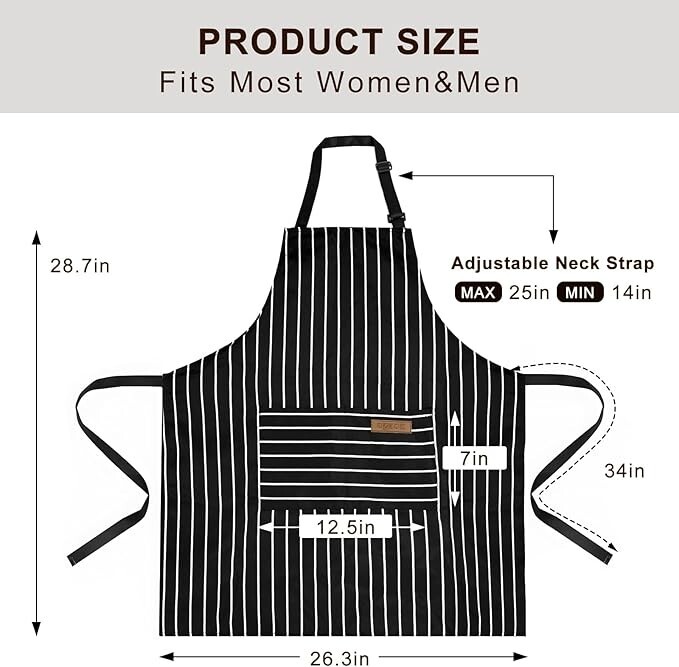 2 Pack Aprons with pockets, Kitchen aprons, Aprons for cooking- Black & White