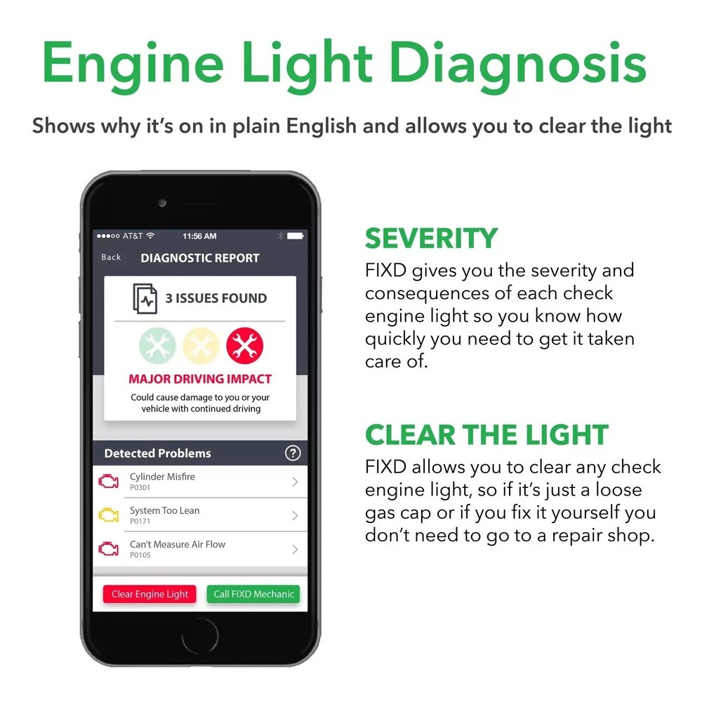 FIXD Bluetooth OBD2 Scanner Car Diagnostic Code Reader iPhone Android