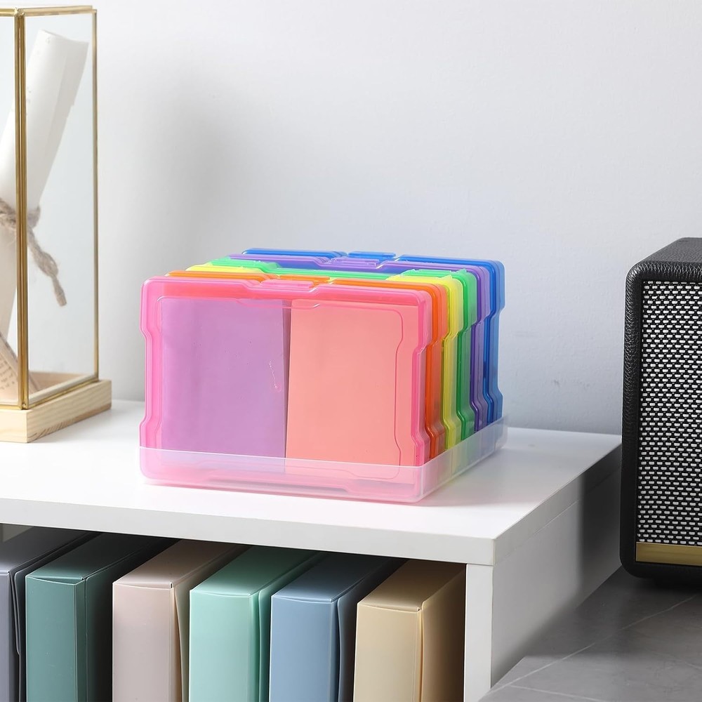6 Pack 4”x6” Photo Storage Boxes – Multi-Colored Plastic Organizer Cases with...