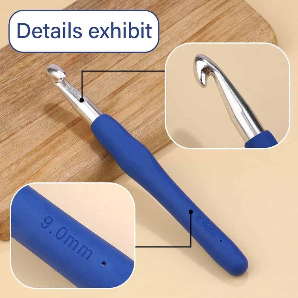 9 Mm Crochet Hook, Ergonomic Handle for Arthritic Hands, Extra Long Knitting Nee