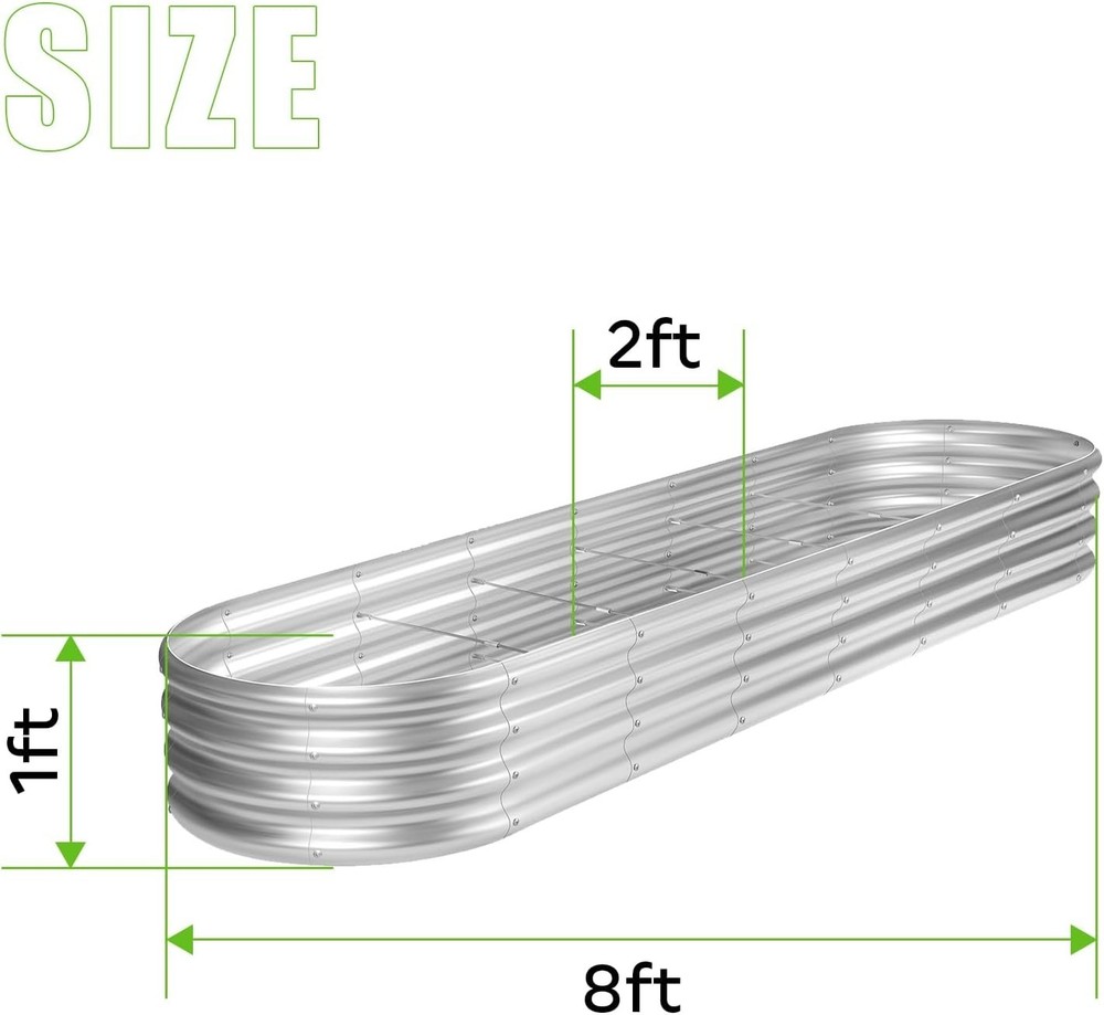 Rust-Resistant 8ft Galvanized Raised Garden Bed - Elegant Silver for Your Garden