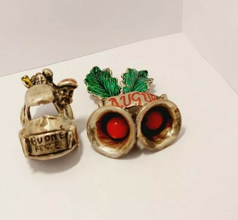 2 x Vintage Solid Silver Italian made Christmas miniatures Hallmarked