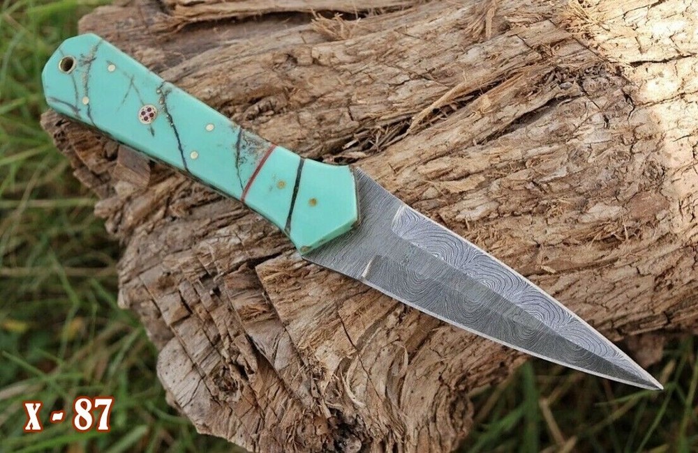 Handmade Damascus double edge fixed dagger blade combat boot knife hunter EDC