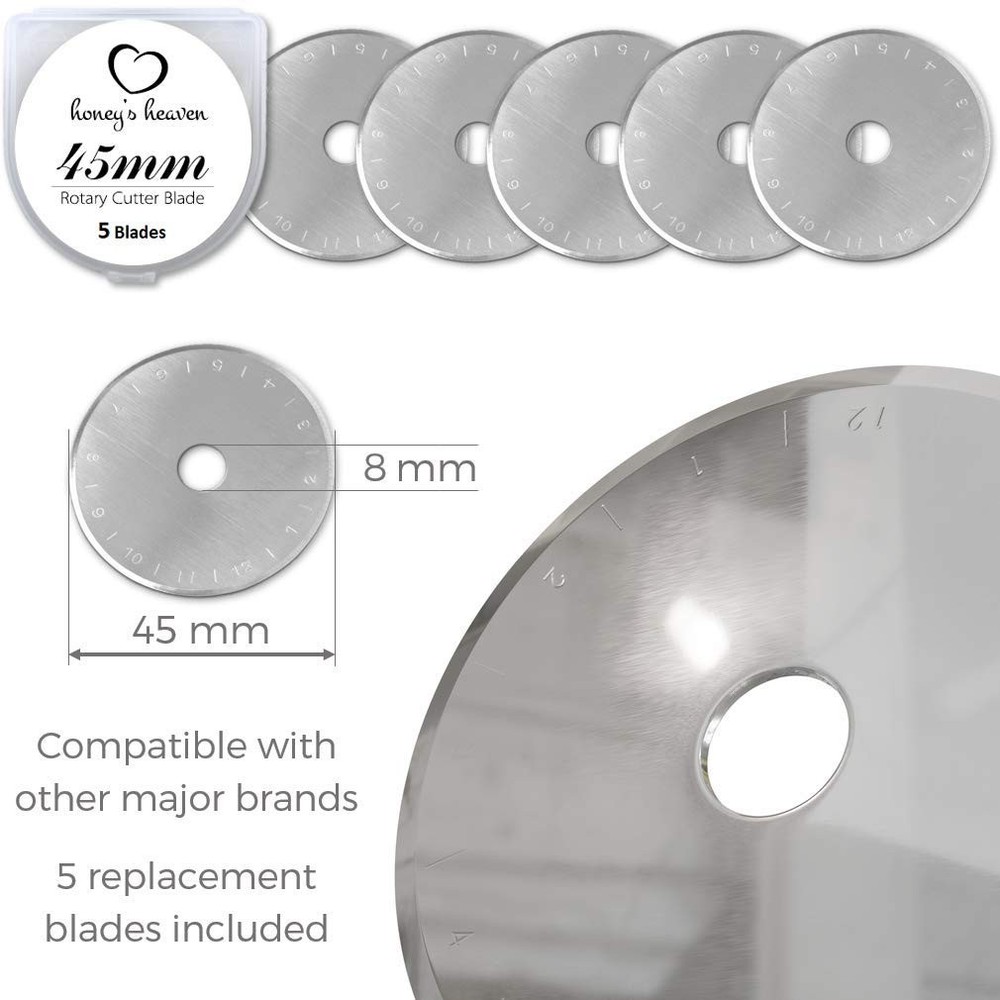 Set - 45mm Fabric Cutter, 5 Replacement Blades, A4 Cutting Mat, Acrylic Ruler