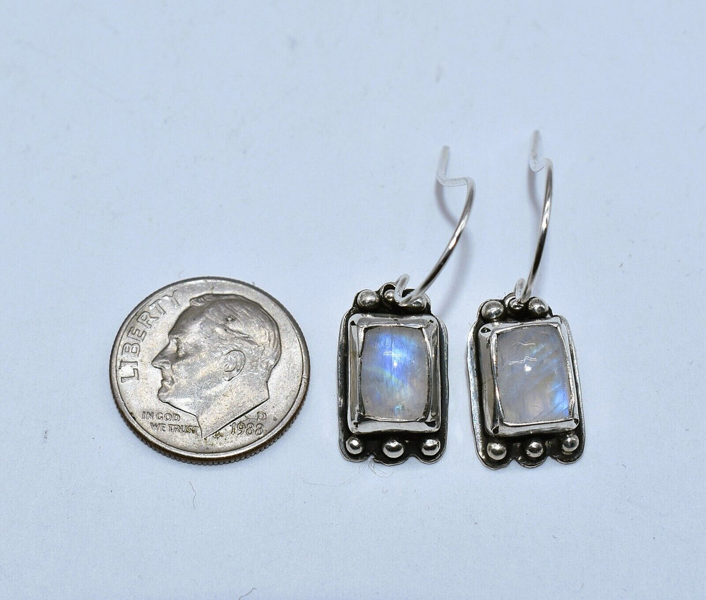 Rainbow Moonstone Sterling Silver Drop/Dangle Earrings by Ryan Schoolfield