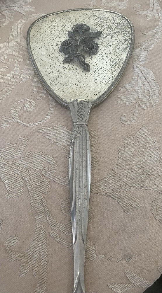 Antique Handheld Mirror with Rose design