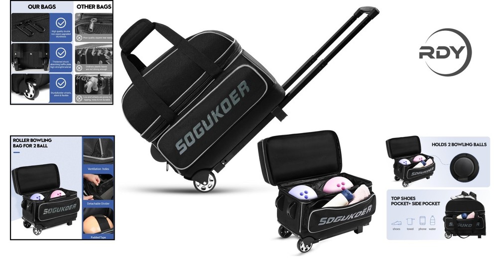 Durable Nylon Bowling Bag with Retractable Handle & Oversized Accessory Pocket