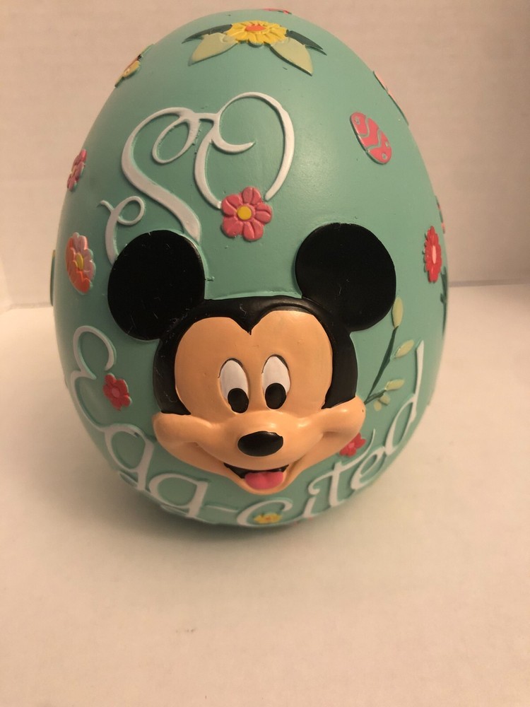Mickey Mouse "Egg-cited" Wooden Painted Egg Figurine
