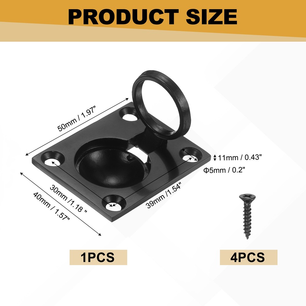 Flush Ring Pull, 1.97 x 1.57 Inch Square Recessed Door Pulls, Black