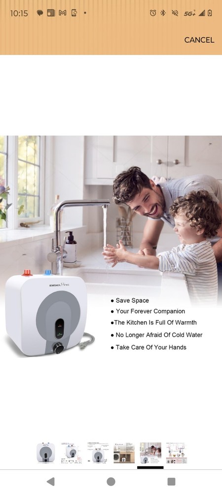 Biselong BI-2.5 Mini Electric Storage Tank Water Heater 2.5 Gal 110/120V