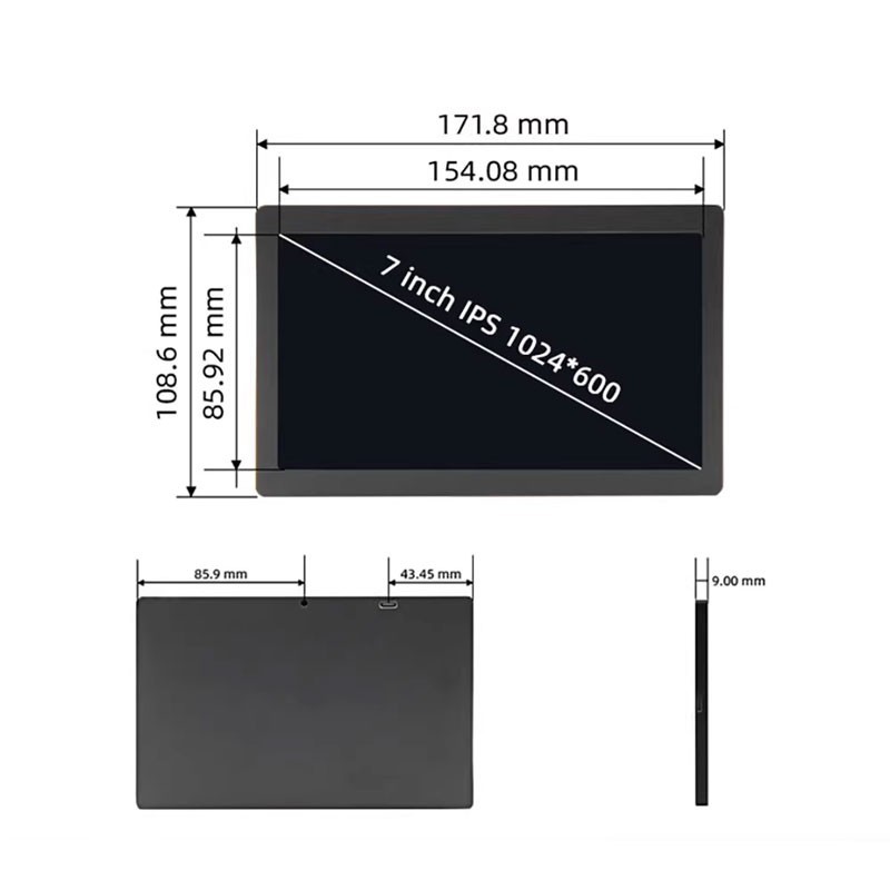 MPC7088 7-inch Type-C USB Sub Display HD IPS Computer Secondary Monitor