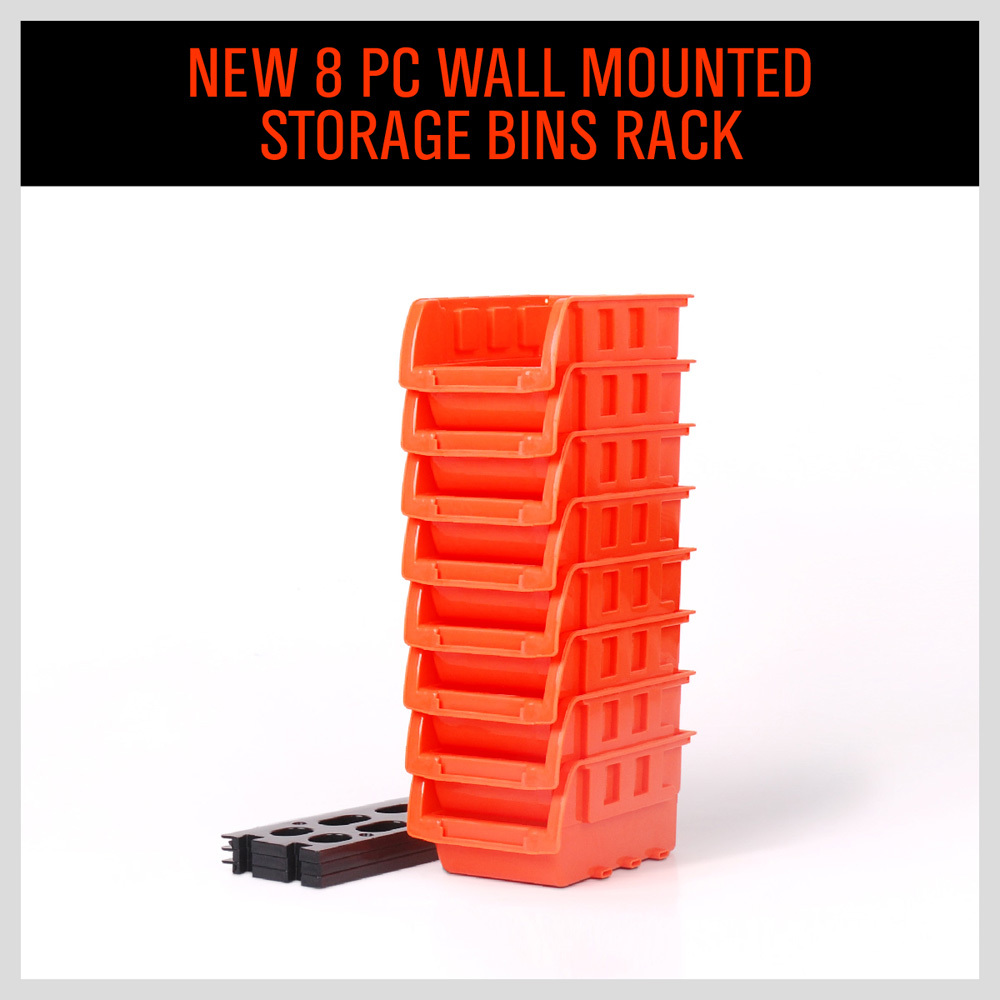 8 Bin Wall Mounted Parts Rack Stackable Bins Home Organize Tool Boxes Storage