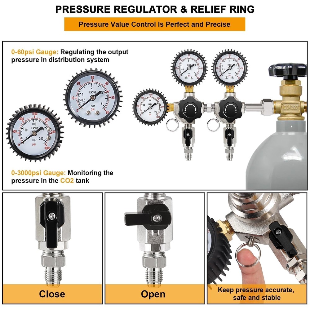 Dual Output Keg Co2 Regulator Beer Regulator, CGA-320 Kegerator Regulator, Tr...
