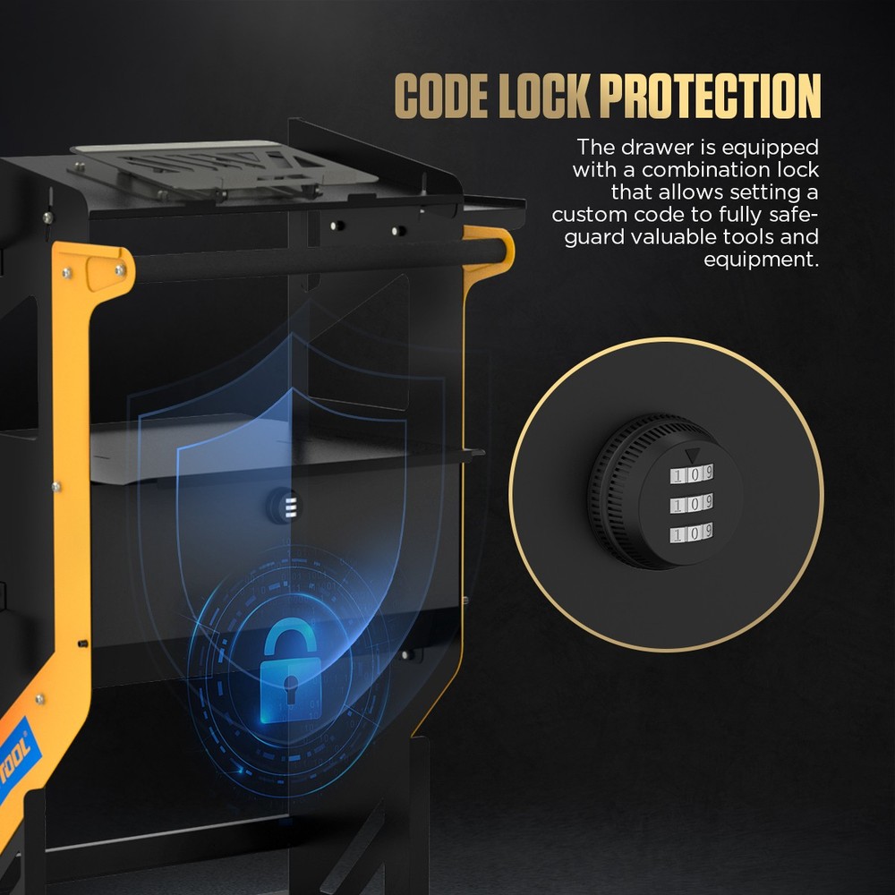 Rolling Tool Chest Tool Organizer Box w/ Rotating Lift Workbench Lockable Wheels