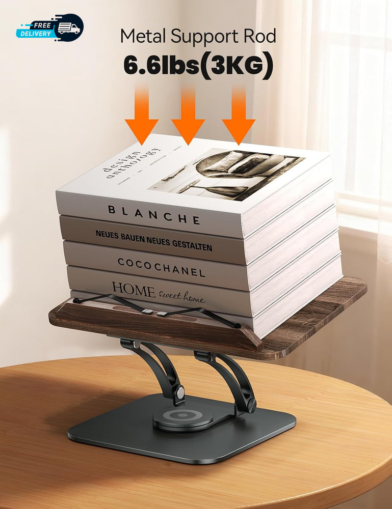 Book Stand for Reading Adjustable Book Holder with 360° Swivel Base Foldable