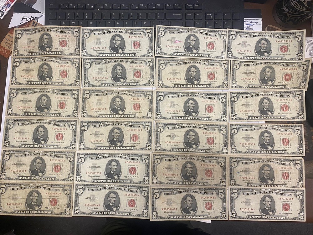 100pcs 1963 Red Seal $5 Notes Pack Old U.S Currency****