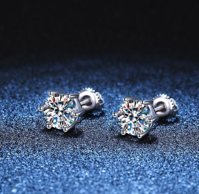 MEN 1Ct Moissanite 6P Basket Stud Earrings Screw Back Solid 925 Sterling Silver
