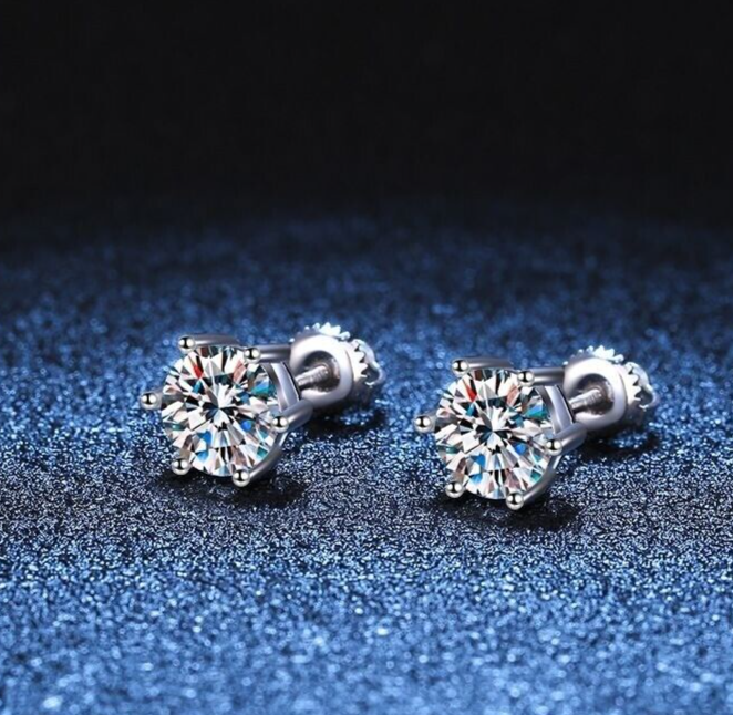 MEN 1Ct Moissanite 6P Basket Stud Earrings Screw Back Solid 925 Sterling Silver