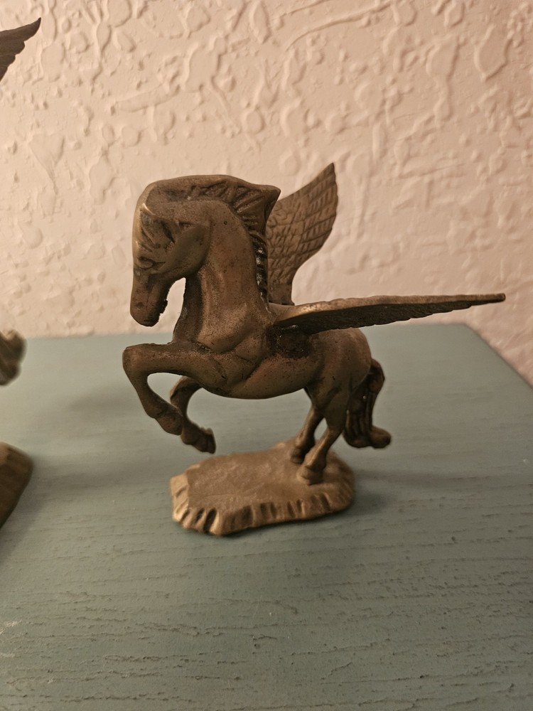 Vintage MidCentury Pair Solid Brass Rearing Pegasus-Very Good