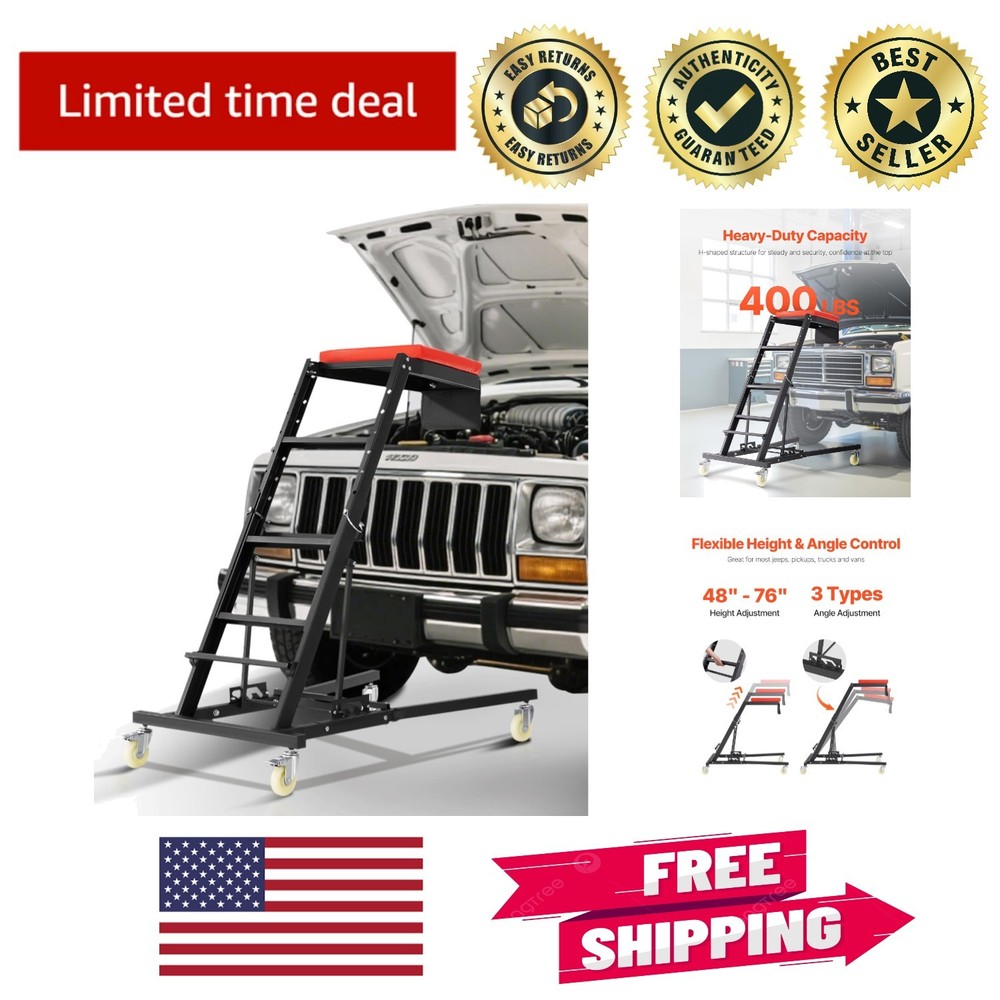 Comfortable 400 lbs Capacity High Creeper with Cushioned Support & Storage Pouch