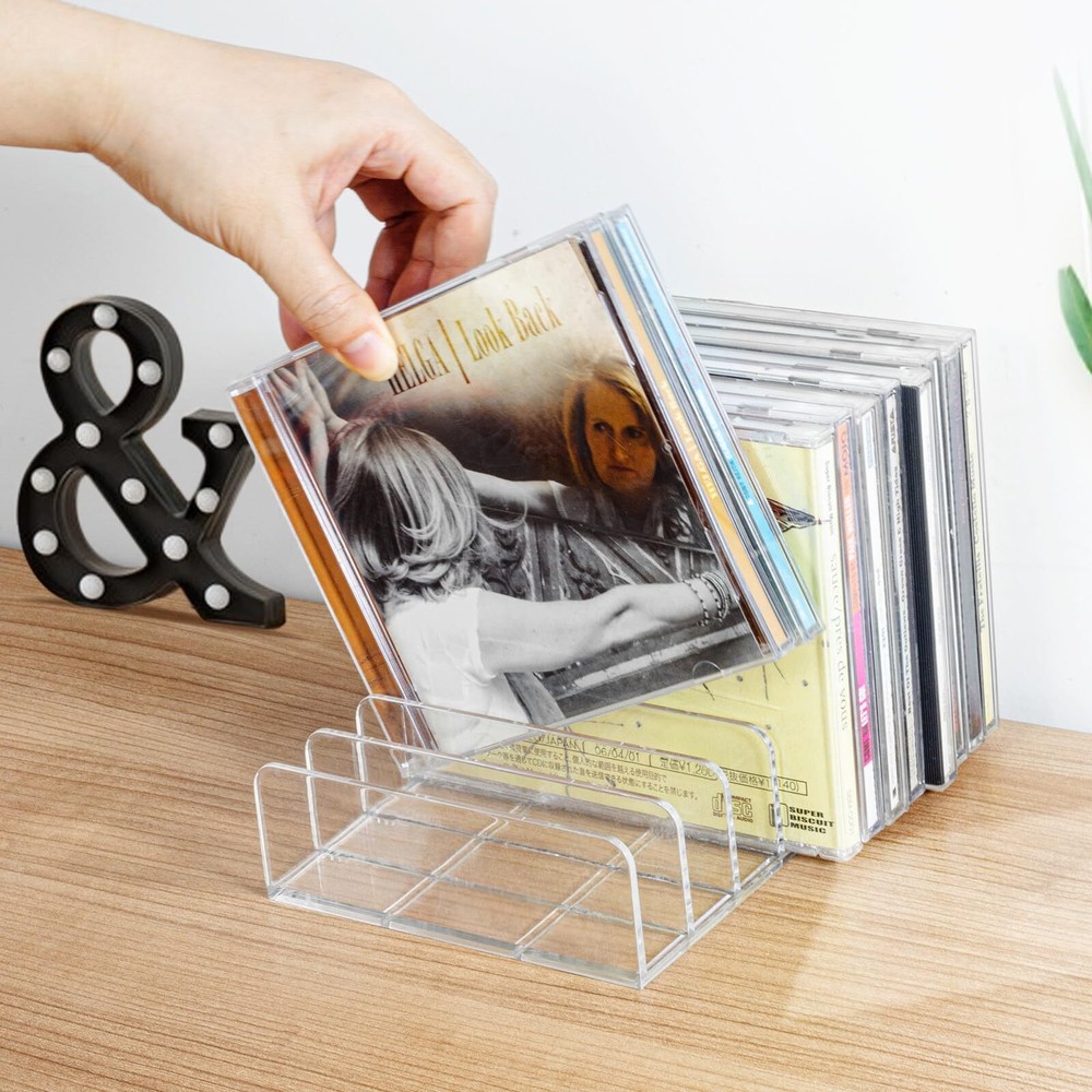 2 Pack Clear Acrylic CD/DVD Display Rack Storage Box Vinyl Record Stand